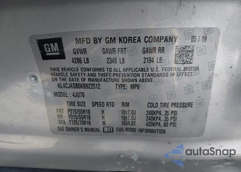 2019 Buick Encore Fwd Preferred из США, поврежденный, VIN KL4CJASB0KB922512